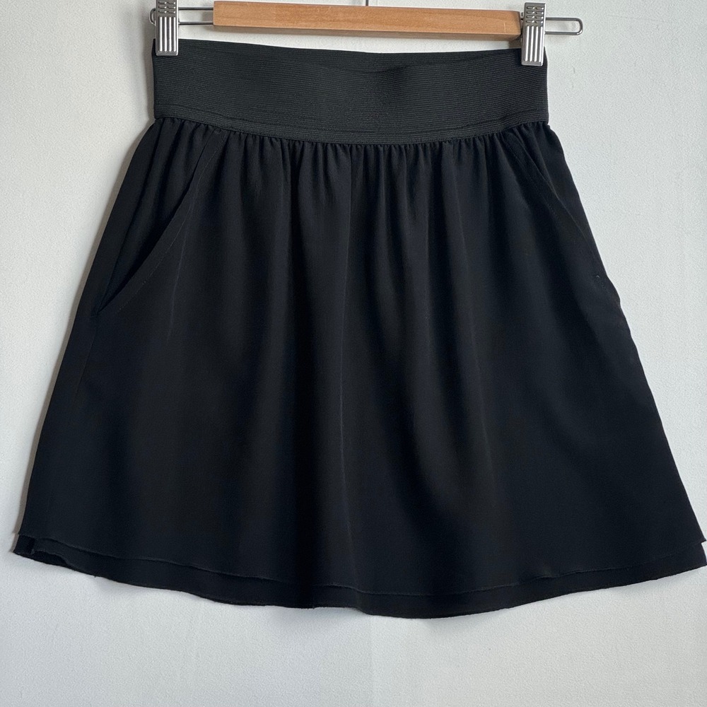Vintage Scoop‎ Beach Black 100% Silk Mini Skirt Elastic Waist Pockets Size P